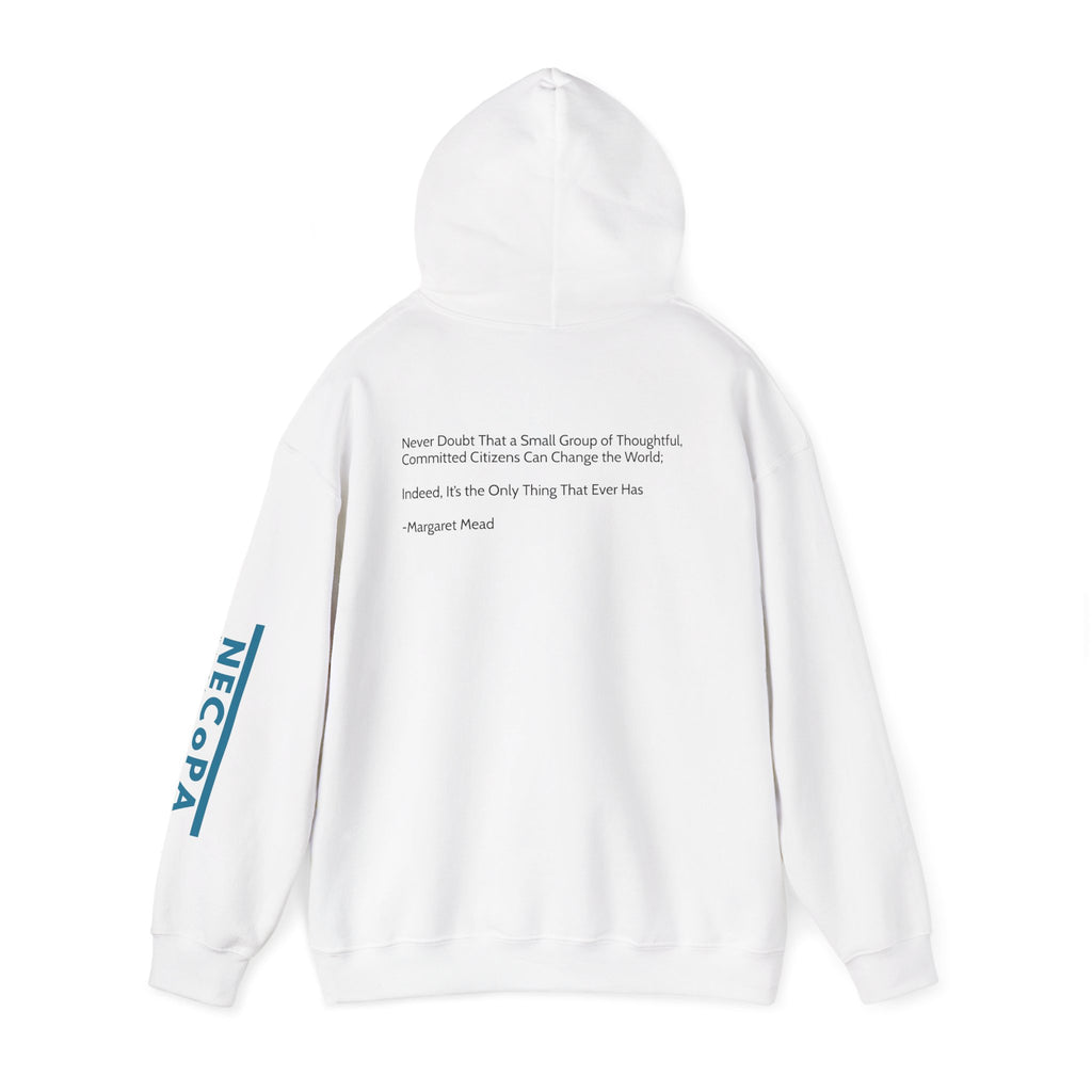NECOPA Minimal Logo Hoodie | White Pullover with Sleeve Print