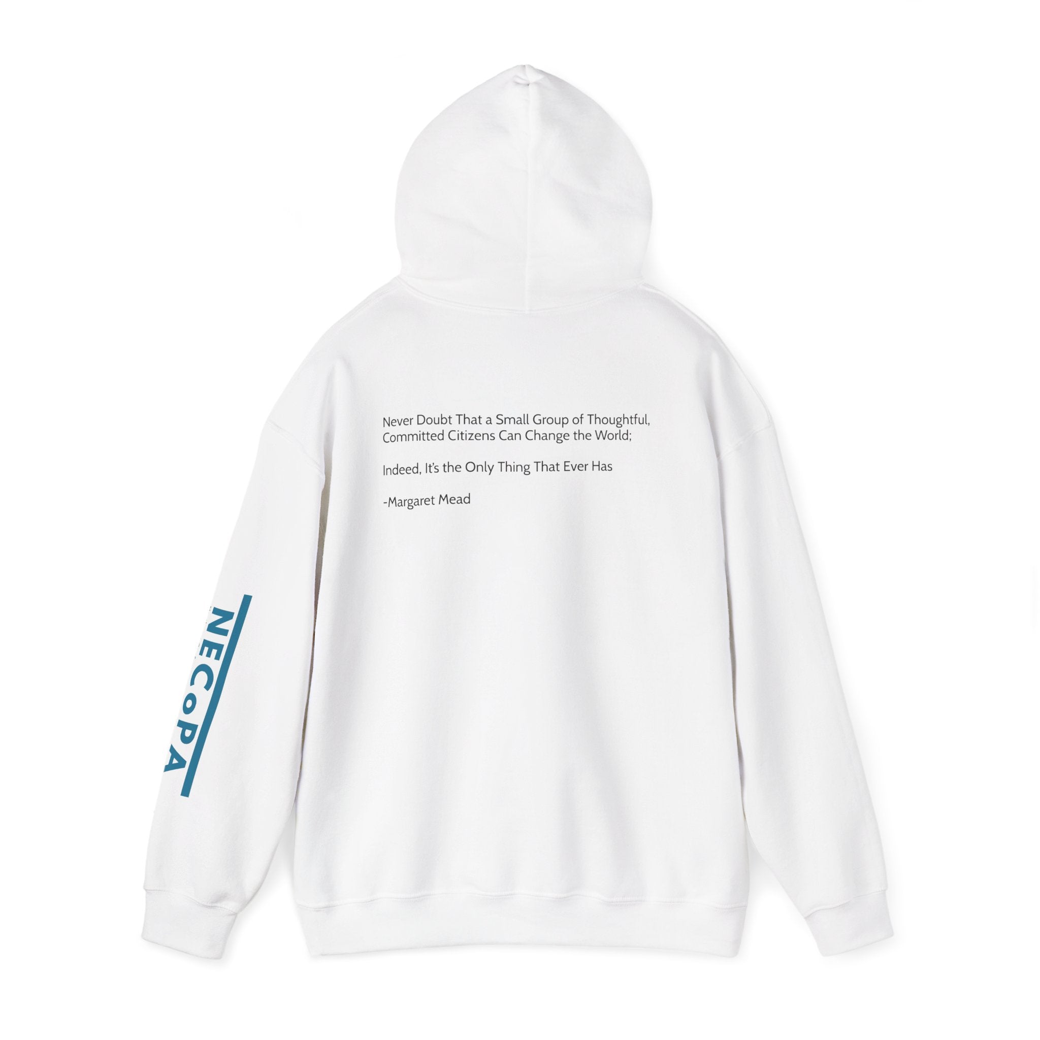 NECOPA Minimal Logo Hoodie | White Pullover with Sleeve Print
