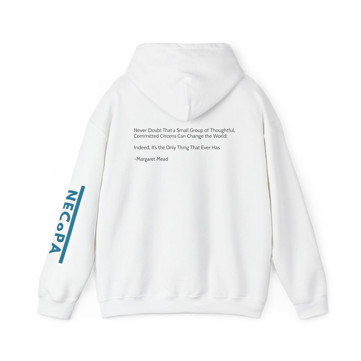 NECOPA Minimal Logo Hoodie | White Pullover with Sleeve Print